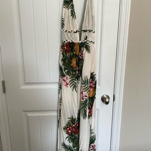 Tropical Print Halter Maxi Dress with open back